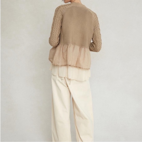 Chan Luu Cable Knit Rebecca Cardigan Sweater With Peplum Hem Cotton Medium - Picture 2 of 8